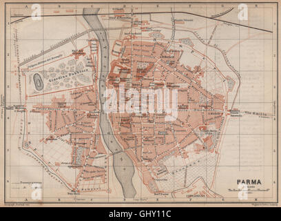 PARMA Stadt der antiken Stadt Plan Klavier interne. Italien-Mappa. BAEDEKER, 1895 Stockfoto