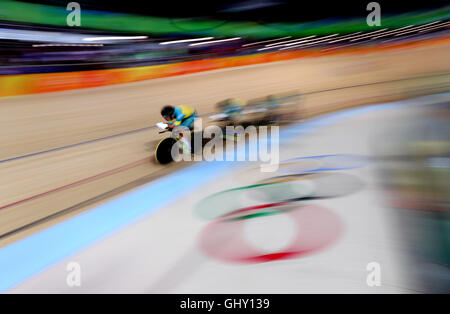 Ukraine-Team Pursuit Team im Zeittraining auf dem Rio Olympic Velodrome am Tag sechs der Olympischen Spiele in Rio, Brasilien. PRESSEVERBAND Foto. Bild Datum: Donnerstag, 11. August 2016. Bildnachweis sollte lauten: David Davies/PA Wire. NUR ZUR REDAKTIONELLEN VERWENDUNG Stockfoto