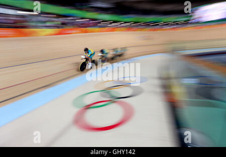 Ukraine-Team Pursuit Team im Zeittraining auf dem Rio Olympic Velodrome am Tag sechs der Olympischen Spiele in Rio, Brasilien. PRESSEVERBAND Foto. Bild Datum: Donnerstag, 11. August 2016. Bildnachweis sollte lauten: David Davies/PA Wire. NUR ZUR REDAKTIONELLEN VERWENDUNG Stockfoto