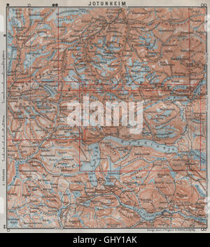 JOTUNHEIMEN Nasjonalpark Topo-Karte. Norwegen-Kart. BAEDEKER, 1909 Stockfoto