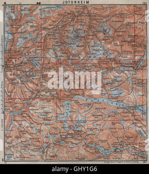 JOTUNHEIMEN Nasjonalpark Topo-Karte. Norwegen-Kart. BAEDEKER, 1899