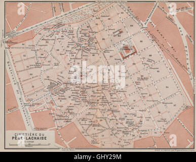 Friedhof / CIMETIÈRE DU PÈRE-LACHAISE Grundriss. Paris 20e Carte, 1910-Karte Stockfoto