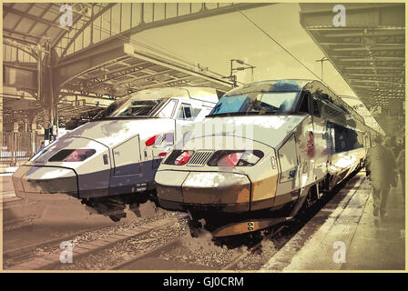 SNCF TGV-Züge auf Nord Bahnhof, Gare du Nord Stockfoto