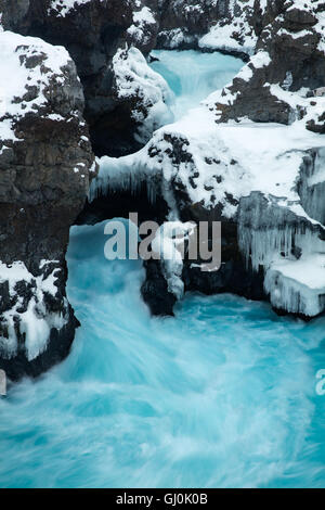 Barnafoss in der Nähe von Hraunfossar, West-Island Stockfoto