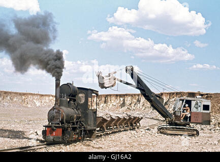 Ein 600mm Spurweite Orenstein und Koppel 0-4-0WT bei der Arbeit in einem Sand Steinbruch in der Nähe von Paso de Los Toros in Uruguay. Der Motor funktionierte hier fo Stockfoto