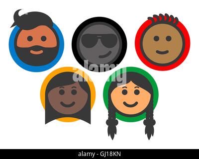 Gruppe der multi-ethnischen Menschen Emoji icons Stock Vektor