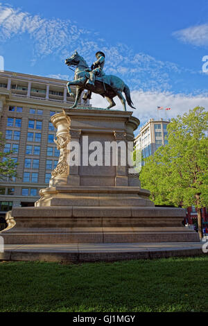 Denkmal für allgemeine Winfield Scott Hancock befindet sich in Washington D.C., USA. Es besteht aus Bronze und wurde am 12. Mai 1896 eröffnet. Henry Jackson Ellicott zusammen mit Paul J. Pelz machte. Stockfoto