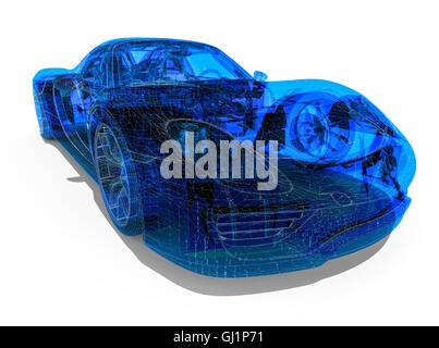 3D render Bild eines Autos in Drahtrahmen, Computer-aided Design darstellt. Stockfoto