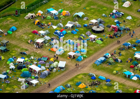 Luftaufnahme, Ruhrpott Rodeo, camping, Zelte, Punk-Festival, Musik-Festival auf dem Flughafen Schwarze Heide Bottrop, Bottrop, Stockfoto