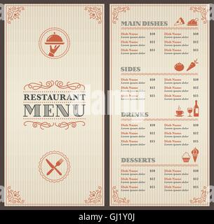 Ein klassisches Restaurant Menü Vorlage mit schönen Symbole in einem eleganten Stil Stock Vektor