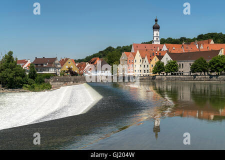 Lech-Wehr und der Altstadt von Landsberg am Lech, Oberbayern, Bayern, Deutschland, Europa Stockfoto