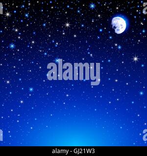 Vector Illustration eines Nachthimmel mit Mond und eine Menge Sterne. Stock Vektor