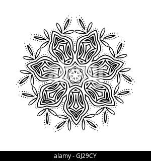 Buddhistische Philosophie, Mandala schwarze Blume Muster Hintergrund. Yoga Asanas Meditation indisches wissen asiatischen Dekorationsmalerei. Stock Vektor