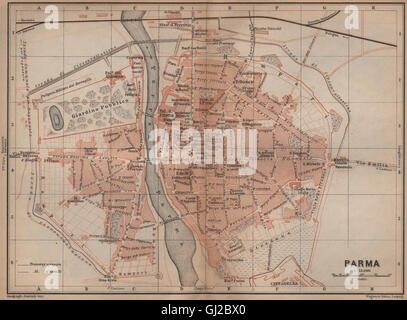 PARMA Stadt der antiken Stadt Plan Klavier interne. Italien-Mappa. BAEDEKER, 1899 Stockfoto