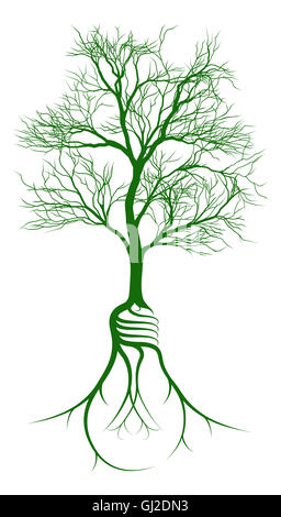 Baum wächst aus Glühbirne Wurzeln geprägt. Das Wachstum einer Idee Stockfoto