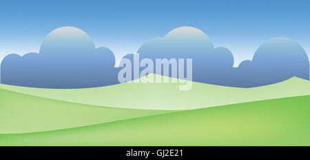 Abstrakte Landschaft mit grünen Wiesen und Wolken. Digitale Vektor-Bild Stock Vektor