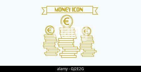 Geld-Symbol mit Euro-Währungssymbols mit Münzen auf weißem Hintergrund, in umrissen. Digitale Vektor-Bild Stock Vektor
