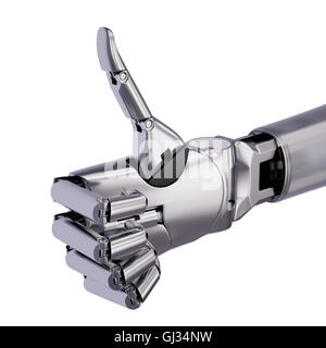 Daumen hoch Ok gestikulieren durch Roboter 3d Illustration Konzept auf weißem Hintergrund Stockfoto