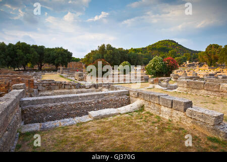 Leonidaion in der Ausgrabungsstätte des antiken Olympia. Stockfoto