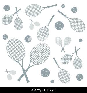 Schönes Bild bunte Schläger und Bälle für Tennis-Unterricht auf weißem Hintergrund Stock Vektor