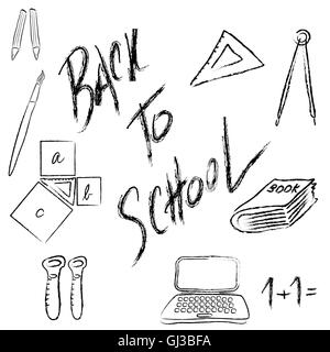 Back to School Supplies - Hand gezeichnete Illustration Design-Elemente Stockfoto