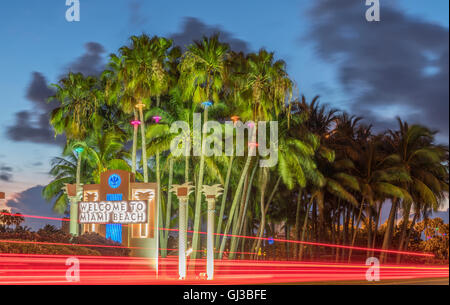 Willkommens-Schild, Miami Beach, Florida, USA Stockfoto