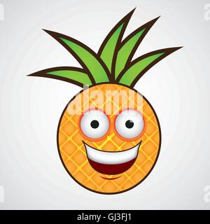 Cartoon-Ananas mit grossen Augen und Lächeln Vektor illustratio Stock Vektor