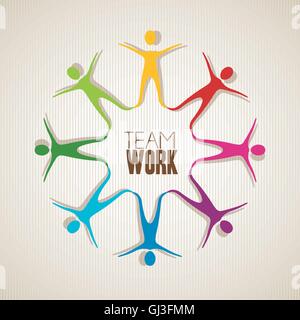 farbige Silhouetten von Menschen halten Hände Teamarbeit Vektor illu Stock Vektor