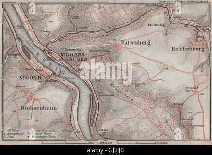 SANKT GOAR & ST. GOARSHAUSEN. Oberes Mittelrheintal. Rheinschlucht Karte, 1926-Karte Stockfoto