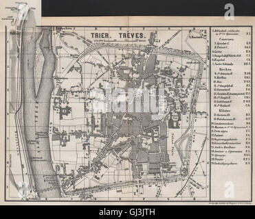 TRIER Stadt Stadt attraktivem. Rheinland-Pfalz. Trèves Treves Karte, 1889-Karte Stockfoto