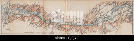 RHEIN/RHEIN. Bonn-Bad Godesberg-Remagen-Andernach-Neuwied-Koblenz, 1892-Karte Stockfoto