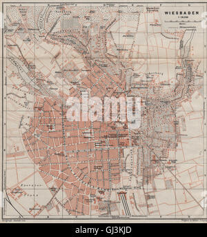 WIESBADEN antiken Stadt Stadt attraktivem. Hessen Karte. BAEDEKER, 1906 alte Karte Stockfoto