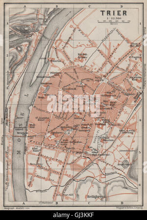 TRIER Stadt Stadt attraktivem. Rheinland-Pfalz. Trèves Treves Karte, Karte von 1906 Stockfoto