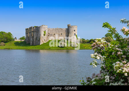 Carew Burgruine am Ufer des Flusses Carew, Pembrokeshire, Wales, UK Stockfoto