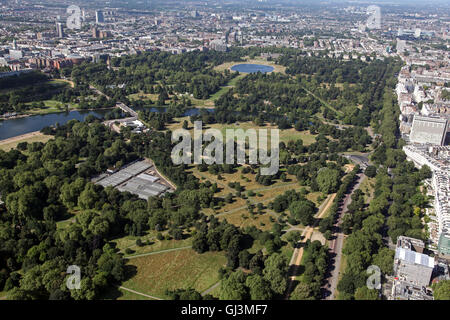 Luftaufnahme des Hyde Park in London, Blick nach Westen von Marble Arch, UK Stockfoto