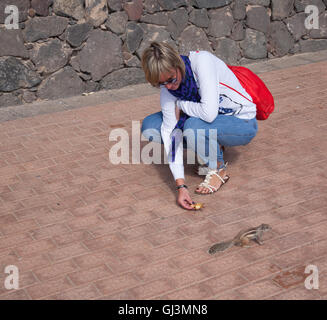 Streifenhörnchen lustige Tier mit Frau Fuerteventura Insel Kanaren