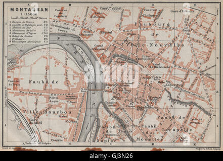 MONTAUBAN antiken Stadt Stadt Plan De La Ville. Tarn-et-Garonne Carte, 1914 Karte Stockfoto