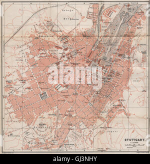 STUTTGART antiken Stadt Stadt attraktivem. Baden-Württemberg Karte, 1895 alte Karte Stockfoto