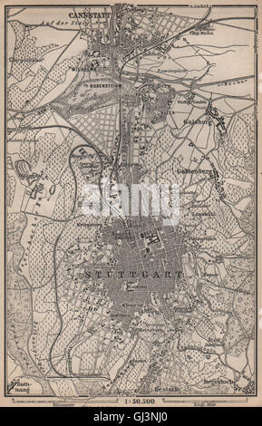 STUTTGART Stadt Stadt attraktivem & Umgebung. Cannstatt. Baden-Württemberg, 1895 Karte Stockfoto