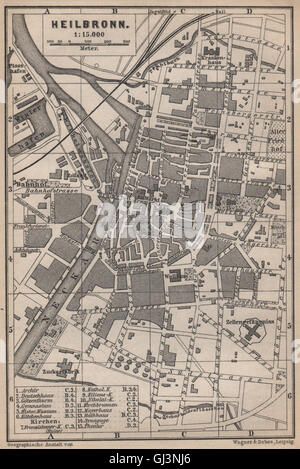 HEILBRONNER Antik Stadt Stadt attraktivem. Baden-Württemberg Karte, 1895 alte Karte Stockfoto