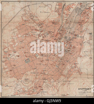 STUTTGART antiken Stadt Stadt attraktivem. Baden-Württemberg Karte, 1902 alte Karte Stockfoto
