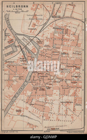 HEILBRONNER Antik Stadt Stadt attraktivem. Baden-Württemberg Karte, 1902 alte Karte Stockfoto