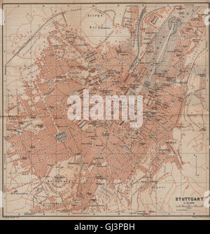 STUTTGART antiken Stadt Stadt attraktivem. Baden-Württemberg Karte, 1907 alte Karte Stockfoto