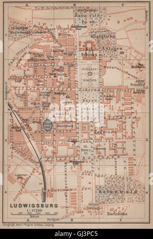 LUDWIGSBURG Stadt Stadt attraktivem. Baden-Württemberg. Schloss Karte, Karte von 1907 Stockfoto