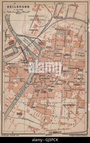 HEILBRONNER Antik Stadt Stadt attraktivem. Baden-Württemberg Karte, 1907 alte Karte Stockfoto