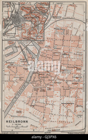 HEILBRONNER Antik Stadt Stadt attraktivem. Baden-Württemberg Karte, 1910 alte Karte Stockfoto