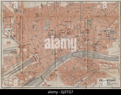 FRANKFURT AM MAIN antiken Stadt Stadt attraktivem. Hessen Karte. BAEDEKER, 1914 Karte Stockfoto