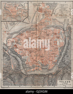 TOLEDO antiken Stadt Ciudad Stadtplan. Spanien España Mapa. BAEDEKER, 1913 Stockfoto