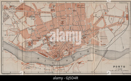 Porto PORTO antiken Stadt Stadt Plano De La Cidade. Portugal Mapa, 1913 Stockfoto