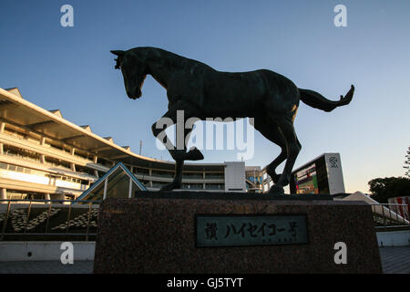 Statue von Top-Pferd "Haiseiko", die viele der besten Rennen in den frühen siebziger Jahren gewonnen und fuhr fort, viele Gewinner von Japans sire Stockfoto